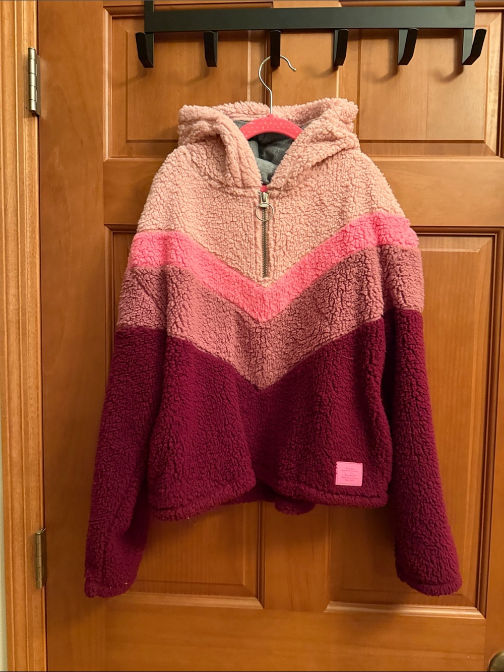 Justice Girls' Chevron Sherpa Hoodie - Light Pink, Hot Pink & Berry